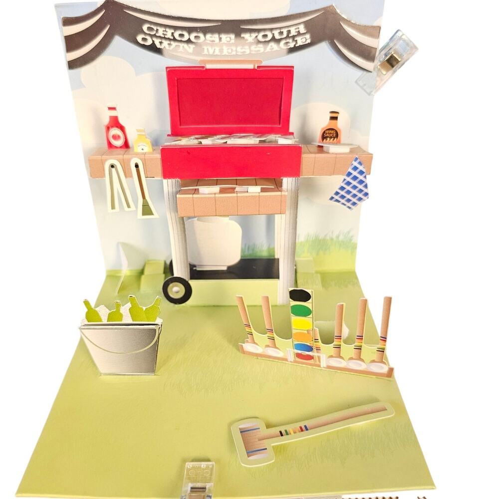 BBQ Pop-Up Card Red Grill Croquet Birthday 3D Personalize Yourself Chef Cooking